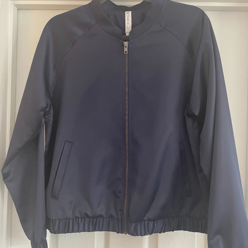 Mural | Navy Satin Bomber Jacket